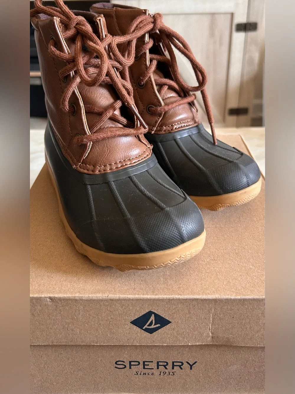 Sperry Kids Boys Weatherproof Port Boots Navy/Tan Sz 13 Back to School 🍁Autumn🍁